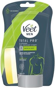 Veet Men's Hair Removal Cream 150 ml with Sponge, Quick & Effective Shower Solution, Hydrating, Dermatologically Tested, Smooth Skin, Easy Application, Ideal for Sensitive Areas