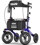 TULUR All-Terrain Rollator Walker with Non-Pneumatic Tire 12" Wheels - Foldable Outdoor Walkers for Seniors with Seat & Light - Super Comfort on All Surfaces (Blue)