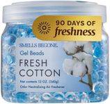 SMELLS BEGONE Odor Eliminator Gel Beads - Air Freshener - Eliminates Odor in Bathrooms, Cars, Boats, RVs & Pet Areas - Made with Essential Oils - Fresh Cotton Scent - 12 Ounce