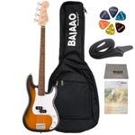 Fender Debut Series Precision Bass Guitar with Gig-Bag, Polishing Cloth, Strap, Picks & E-Book - 2-Color Sunburst