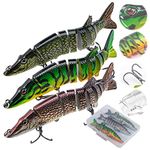 Goture 3Pcs Fishing Lure for Bass Trout, 8 Segmented Multi Jointed Swim Baits for Bass Fishing, Slow Sinking Swimbaits Lure, Pike Fishing Lure Freshwater Saltwater Fishing Lure Kit, 4.9", 0.68oz