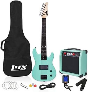 LyxPro 30 Inch Electric Guitar and Starter Kit for Kids with 3/4 Size Beginner’s Guitar, Amp, Six Strings, Two Picks, Shoulder Strap, Digital Clip On Tuner, Guitar Cable and Soft Case Gig Bag - Green