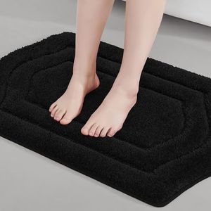 COSY HOMEER Bathroom Rugs Mat 17”x27” Absorbent Non-Slip Bath Mat Plush Shaggy Machine Washable Bath Rugs Soft Polyester Bath Mats for Bathroom Floor,Tub and Shower,Black