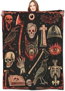 VODRM Manta de terror gótica vintage, espeluznante y gótico esqueleto calaveras, murciélagos, mantas divertidas, regalos para mujeres y hombres, forro polar suave y ligera, acogedora, para sofá, cama,