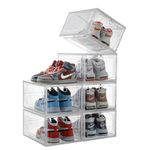 Shoe Storage Boxes, Set of 6, XL Fits up to 13.5 US men, Transparent, Easy to Assemble, Magnetic Door, Other Storage Options. Stackable.