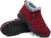 SHIBEVER Womens Snow Boots Ankle Booties Waterproof Winter Boots Synthetic Leather Side Zip Fashion Boots, 2723-red, 9