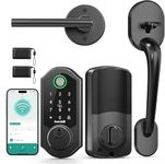 WiFi Front Door Lock Gateway Sets: Hornbill Smart Lock with Handles, Keyless Entry Keypad Door Lock, 11-in-1 Smart Deadbolt Alexa Fingerprint Door Lock,Remote APP Bluetooth Electronic Lock,Matte Black