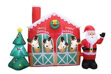 9 Foot Long Christmas Inflatable Santa Claus Reindeer in Stable with Christmas Tree Cute Lights Lighted Blowup Party Decoration for Outdoor Indoor Home Garden Family Prop Yard