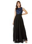 Miss Chase Women's Round Neck Sleeveless Georgette Floral Lace Fit & Flare Maxi Dress