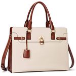 BOSTANTEN Briefcase for Women Leather Laptop Handbag 15.6 Inch Computer Bag Shoulder Work Tote Stylish Beige