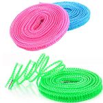 Foshine Clotheslines 2 Pack Clothesline Clothes with 24 pcs Clips Drying Rope Portable Windproof Travel Clothesline for Indoor Outdoor Laundry Perfect Windproof Clothes Line (3 Colors, 3 Pack)
