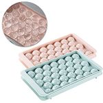 SR Plastic Mini Round Ice Cube Tray with Lid | Ice Ball Maker for Fresh Juice, Mocktails, Whiskey, Cocktails, Tea & Coffee | 33 Cavity, Easy Release & Stackable in Freezer | Pack of 2