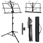 Fansjoy Music Stand for Sheet Music, Folding Portable Sheet Music Stand with Carrying Bag & Music Sheet Clip Holder, Professional Music Book Stand Note Holder for Guitar Violin Instruments Players