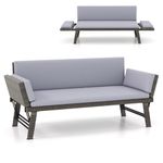 Tangkula Outdoor Sofa Daybed with Adjustable Armrests, PE Rattan Patio Couch Furniture with Removable Cushions, Patio Chaise Lounge Loveseat for Porch, Balcony, Backyard, Poolside