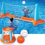 JOYIN Inflatable Pool Float Set Volleyball Net & Basketball Hoops; Balls Included for Kids and Adults Swim