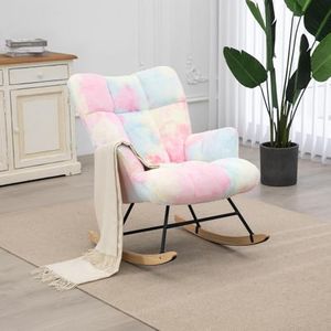 SAETSFEG Rocking Chair Nursery Teddy Upholstered Glider Rocker Rocking Accent Chair Padded Seat with High Backrest Armchair Comfy Side Chair for Living Room Bedroom Offices (Colorful Teddy)