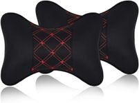 DETACHI Faux Leather Universal Car Neck Rest Headrest Pillow-Pack of 2, Soft Cushion, Headrest Pain Relief Support with Adjustable Straps for All Cars Driving Seat Office Chair, Travel-(Red & Black)
