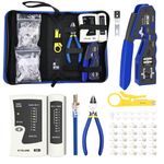 VCELINLK RJ45 Crimping Tool Kit, Ethernet Crimping Tool Set with 25PCS Cat6 RJ45 Pass Through Connectors & Strain Relief Boots, Network Cable Tester, Wire Stripper and Wire Cutter in a Oxford Bag