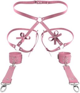 Punk Leather Thigh Straps,Pink Leather Garter Body Harness Adjustable Gothic Waistband Thigh Garter,Fashion Rave Accessories Belt,For Bout Carnival Party Gift