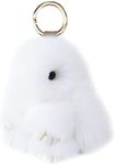 jtkdxqs Mini Bunny Keychain Artificial Rabbit Fur Plush Fluffy Key Ring Car charm for Women, White