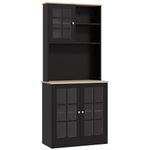 HOMCOM Kitchen Pantry, Buffet with Hutch with 3 Storage Cabinets, 2 Open Shelves and Large Countertop, Black