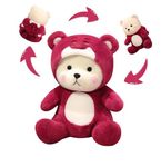 FUN4YOU Pink Strawberry Bear Plush Toy (40CM) Cute Cross Dressing Stuffed Animal, Soft Weighted Teddy Bear, Squishy Plush Pillow, Kawaii Cuddly Toy, Adorable Hugging Gift for Kids, Girls, Toddlers