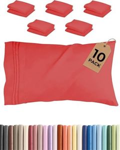 King Pillow Cases Set of 10 - Ultra Soft Hotel Quality Pillowcase Covers - Comfy & Wrinkle Free - Shrink, Stain and Fade Resistant - Easy-Care, Machine Washable Pillow Protectors - 10 Piece Set - Red