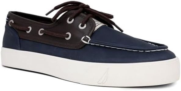 Nautica Men's Lace-Up Boat Shoe,Two-Eyelet Casual Loafer, Fashion Sneaker, Navy Brown Mix, 9