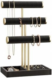 bussdis 3 Tier Bracelet Holder Display - Detachable T Bar Black Velvet Bracelet Holder, Jewelry Holder Organizer for Bracelet, Necklace, Watches, Rings