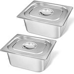 2 Pack Stainless Steel Hotel Pan with Lid, Commercial Restaurant Steam Table Pan, 22 Gauge Anti-Jam Steam Table Pan, Food Storage Steam Pan for Home, Party, Buffet(1/2 Size x 6'' Deep)