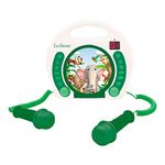 Lexibook - Portable Animal CD Player with Microphones, Handle, Programming, Repeat, Karaoke, Jungle, Earphone Jack, Kid, Boy, Girl, White/Green, RCDK100ANX