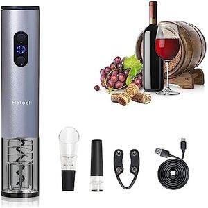 Electric Wine Bottle Opener Automatic Wine Opener Rechargeable Electric Corkscrew with Wine Aerator,Foil Cutter,Wine Stopper,USB-C Charge Cable, Wine Gifts For Women Wine Lovers(Silver)