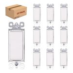 10 Pack Single Pole Decora Wall Light Switch, 15A 120/277V, On/Off Rocker Paddle Interrupter, UL/cUL Listed, White