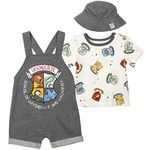 Harry Potter Hermione Hedwig Ron Weasley Baby French Terry Short Overalls T-Shirt & Hat 3 Piece Outfit Newborn to Infant, Heather Grey, Newborn