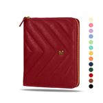 NEORAH – A6 Cover [ SLEEVE ONLY ] with Quilted Compendium Zipper Closure | Handcrafted FAUX LEATHER Sleeve | Travel Journal Planner Diary Holder with Pen Loop | 2 Front & 1 Back pocket | 4 Card Slots |Multifunctional Wallet, fits any A6 soft cover Hobonichi, Filofax, Moleskine, Midori, Leuchtturm, Stalogy, Travellers Notebook Planner Organiser Agenda Journal - RED