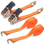 Ratchet Straps with Double Hooks 2 x 800 KG Break Strength Ratchet Straps - 6 M x 25 mm Tie Down Straps with Cam Buckle for Car Roof Rack/Surfboard Kayak/Vans/Motorcycle/Luggage（2 SETS）