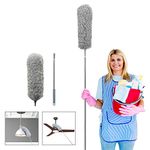 Telescoping Microfiber Duster,Ceiling Fan Duster, Retractable Stainless Steel Pole,Bendable Washable Head,30-100inch,for Cleaning Roof, Blinds, Cobwebs,Ceiling, Corners,Furniture,Car,Skylight(Gray)