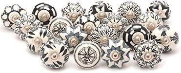 The Himalaya Craft Knobs for Drawers - Vintage Assorted Ceramic Drawer Handle for Kitchen Cabinets Home Interior Décor Furniture Hardware (15, Black& White) - Pack of 15