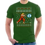 Street Fighter Christmas Ken KO Knit Pattern Men's T-Shirt Bottle Green