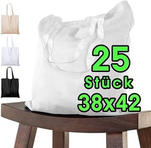 ELES VIDA Bolsa de algodón para pintar 38x42 - piezas blanco para niños con asa CORTA - sin imprimir certificado OEKO-TEX® - bolsa de tela, bolsa de transporte, bolsa de compras de 140g / m de grosor