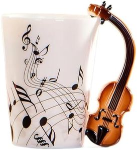 MBSM Taza de cerámica creativa de 8.5 onzas, estilo violín, guitarra, taza de cerámica, café, té, leche, tazas de café con asa, tazas de café, regalos novedosos (violín)