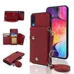 ELISORLI Phone Cover for Samsung Galaxy A50 A50S A30S Wallet Case with Crossbody Shoulder Strap and Stand Leather Credit Card Holder Cell Accessories Glaxay A 50 50S 30S Gaxaly S50 50A SM A505G Red