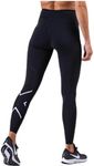 2XU Women's Motion Hi-Rise Compression Tights Pants, Black/Silver X Logo, L Tall