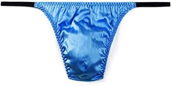 SilRiver Men's Silk Satin Thong Pouch T - Back Bikini G-String Underwear (L/XL, Aqua Blue)