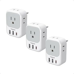 TESSAN European Travel Plug Adapter USB C 3 Pack, US to Europe Plug Adaptor with 4 AC Outlets 3 USB Charging Ports, Type C Power Adapter for USA to EU Euro Spain France Iceland Italy Germany Greece