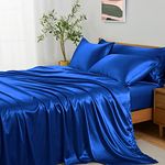 Entisn 5Pcs Silky Satin Sheets Set, King Size Satin Bed Sheets Set, Royal Blue Luxury Bedding Sets, Breathable & Ultra Soft Sheets Set Includes 1 Fitted Sheet, 1 Flat Sheet, 3 Pillowcases