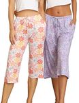 ENJOYNIGHT 2 Pack Womens Capri Pajama Pants Lounge Sleep Bottom with Pockets(PU+P-Flower,XX-Large)