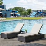 DEVOKO Outdoor Lounge Chairs Set of 2 Thick Cushions & Matching Table, Patio Rattan Furniture Sets for Pool Side, Balcony, Beach (Black & Cream)