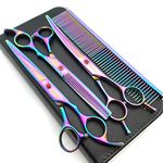 7.0in Titanium Professional Pet Grooming Scissors set,Straight & Thinning & Curved scissors 3pcs set for Dog grooming,A349 (rainbow)