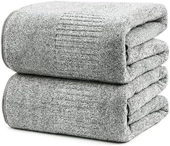 SEISSO Lot de 2 Serviettes de Bain Drap de Bain Extra Absorbantes et à Séchage Rapide pour Salle de Bain Grande Serviette de Bain en Fibre de Bambou 88×160 CM, Gris